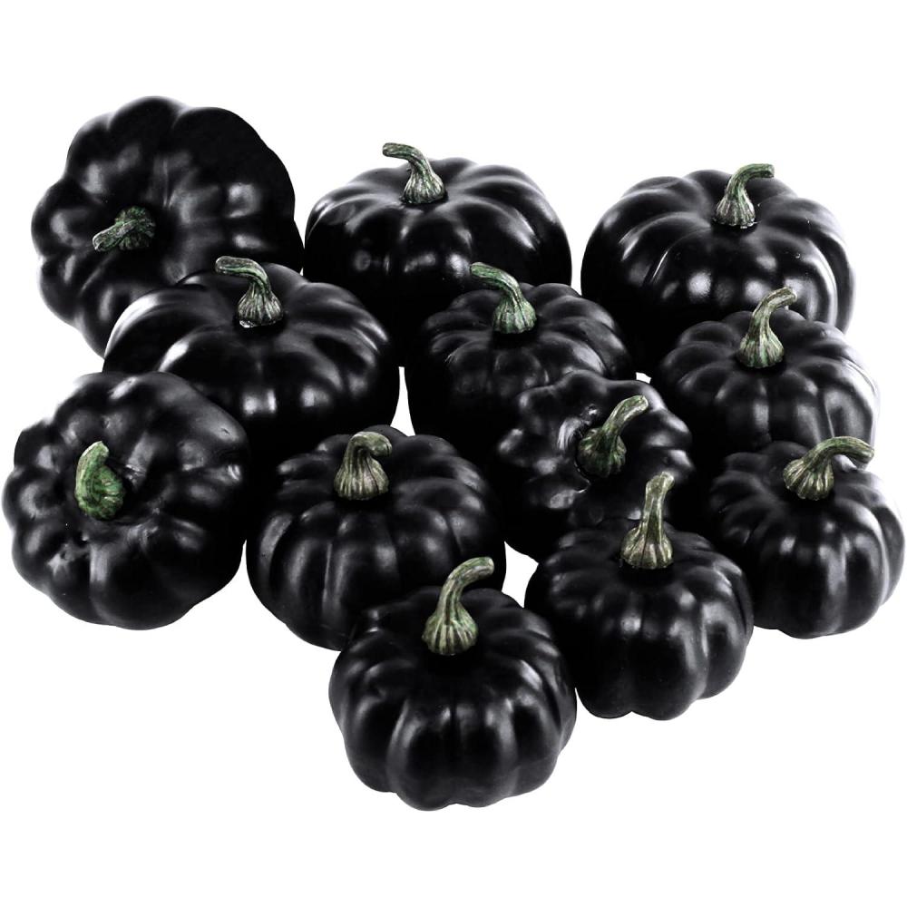 imageBESTTOYHOME 12 Pcs Assorted Small Light Pink Pumpkins  Elegant Pastel Pink Faux Decorative Pumpkins for Fall Halloween Thanksgiving Wedding Baby ShowerSolid Black