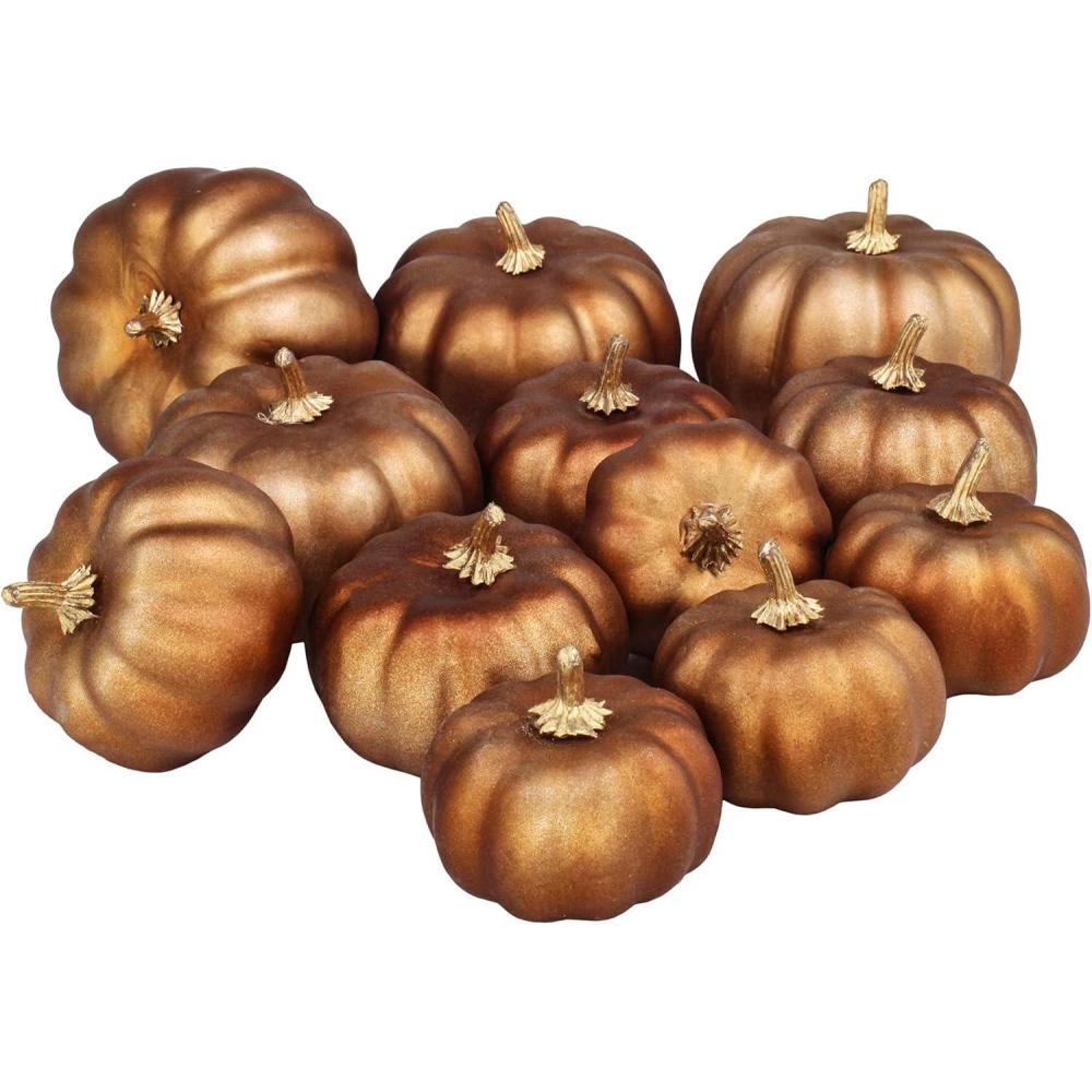 imageBESTTOYHOME 12 Pcs Assorted Small Light Pink Pumpkins  Elegant Pastel Pink Faux Decorative Pumpkins for Fall Halloween Thanksgiving Wedding Baby ShowerBronze