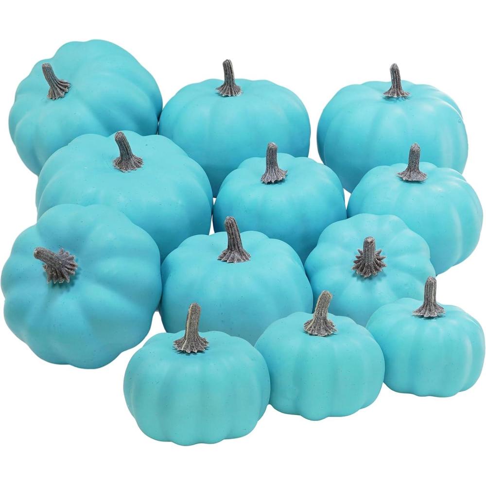 imageBESTTOYHOME 12 Pcs Assorted Small Light Pink Pumpkins  Elegant Pastel Pink Faux Decorative Pumpkins for Fall Halloween Thanksgiving Wedding Baby ShowerTeal