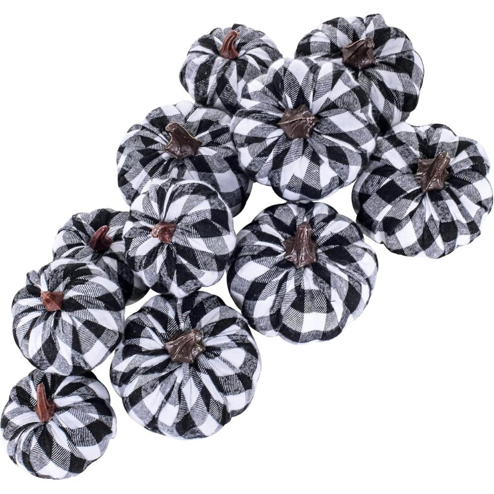 imageBESTTOYHOME 12 Pcs Assorted Small Light Pink Pumpkins  Elegant Pastel Pink Faux Decorative Pumpkins for Fall Halloween Thanksgiving Wedding Baby ShowerBlack  White Plaid