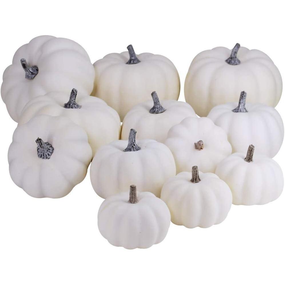 imageBESTTOYHOME 12 Pcs Assorted Small Light Pink Pumpkins  Elegant Pastel Pink Faux Decorative Pumpkins for Fall Halloween Thanksgiving Wedding Baby ShowerWhite