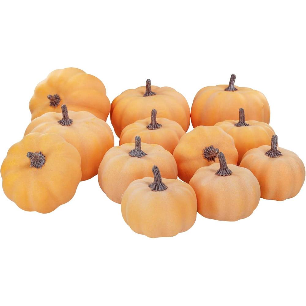 imageBESTTOYHOME 12 Pcs Assorted Small Light Pink Pumpkins  Elegant Pastel Pink Faux Decorative Pumpkins for Fall Halloween Thanksgiving Wedding Baby ShowerLight Orange