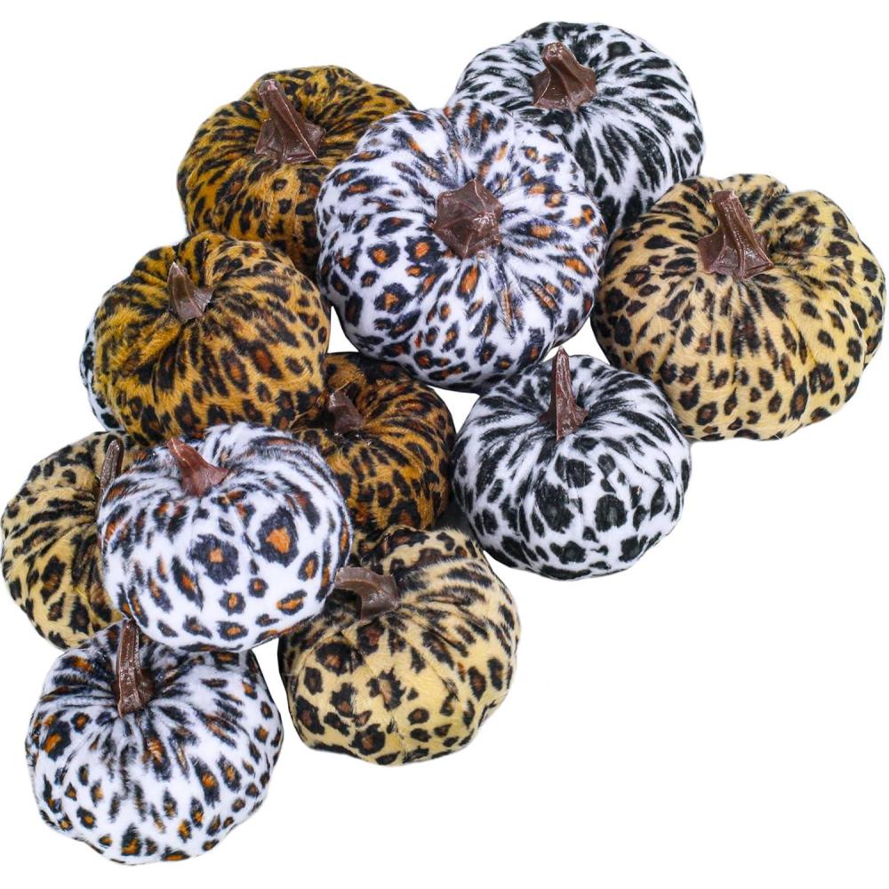 imageBESTTOYHOME 12 Pcs Assorted Small Light Pink Pumpkins  Elegant Pastel Pink Faux Decorative Pumpkins for Fall Halloween Thanksgiving Wedding Baby ShowerLeopard
