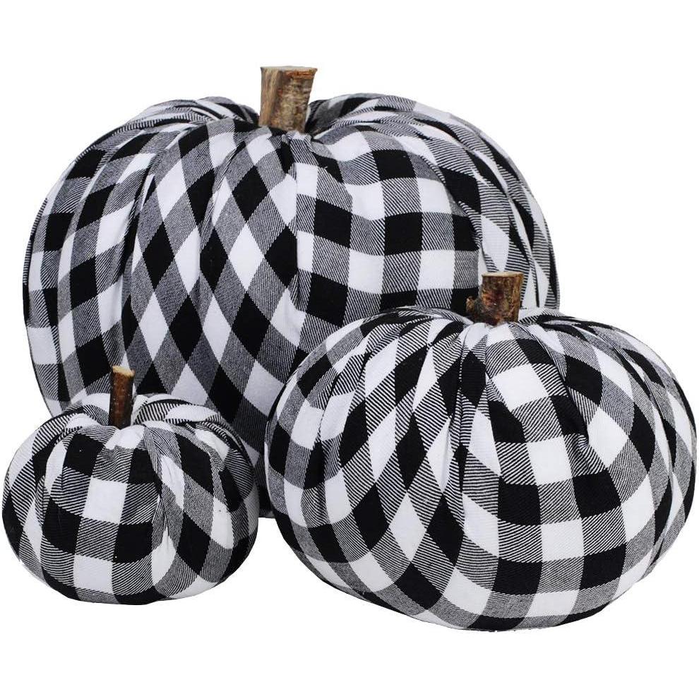 imagePackage of 3 Assorted Burlap Pumpkins Fabric Pumpkins Buffalo Plaid Pumpkins Gingham Fabric Pumpkins Fall Thanksgiving Halloween Seasonal Holiday Farmhouse Tabletop Decoration