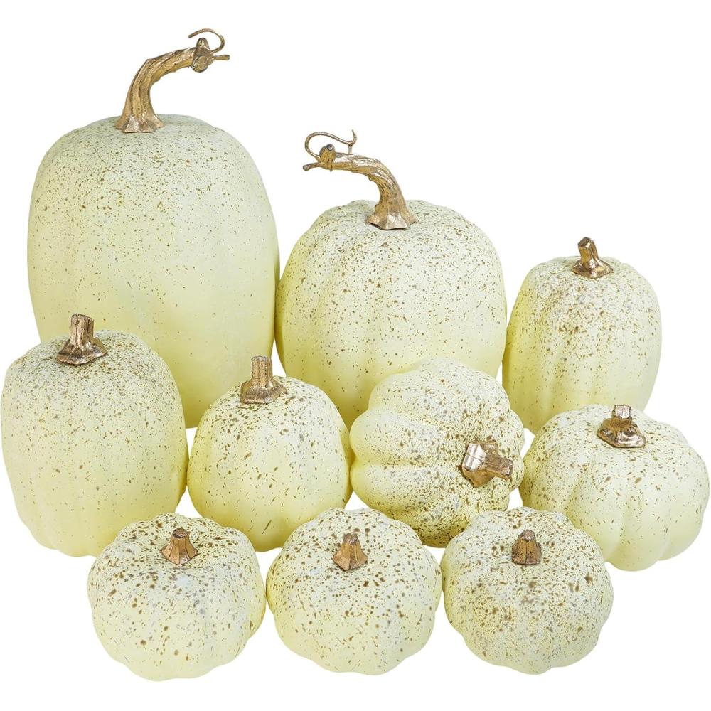 imageWinlyn 10 Pcs Assorted Navy Blue Artificial Pumpkins Dark Blue Pumpkins Decorative Pumpkins Faux Foam Pumpkins for Fall Farmhouse Thanksgiving Halloween Table Centerpiece Kitchen Table Mantel DcorCream