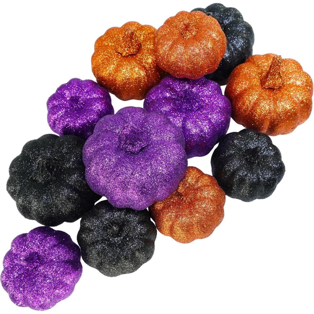 imageWinlyn 12 Pcs Champagne Glitter Artificial Pumpkins Small Decorative Pumpkins Harvest Pumpkins Foam Pumpkins for Fall Autumn Wedding Baby Shower Thanksgiving Halloween Holiday Party Mantel Table DcorHalloween