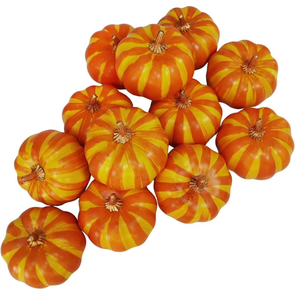imageWinlyn 12 Pcs Small Artificial Pink Faux Pumpkins Decorative Foam Pumpkins for Fall Wedding Halloween Thanksgiving Baby Shower Table Centerpiece Farmhouse Mantel DecorOrange