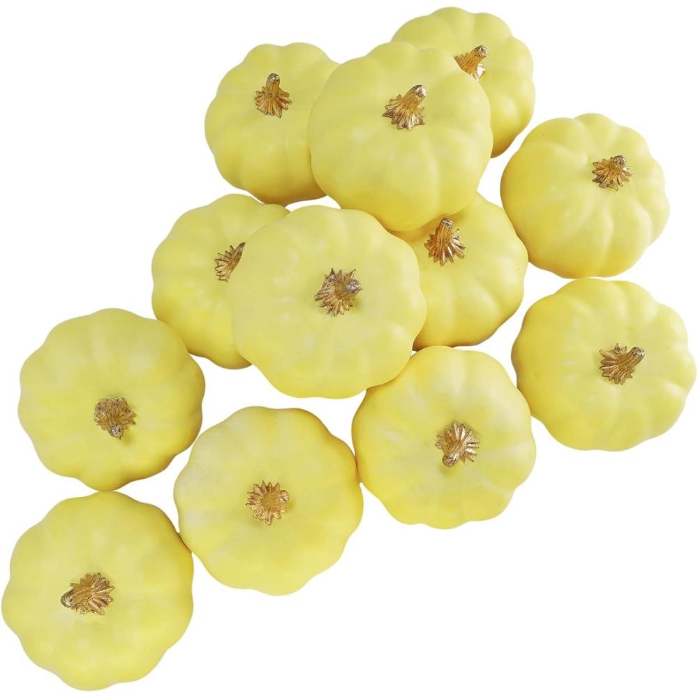 imageWinlyn 12 Pcs Small Artificial Pink Faux Pumpkins Decorative Foam Pumpkins for Fall Wedding Halloween Thanksgiving Baby Shower Table Centerpiece Farmhouse Mantel DecorYellow