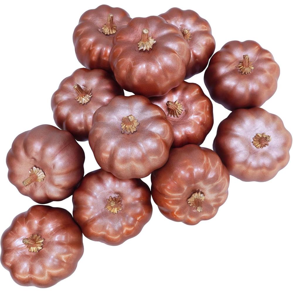 imageWinlyn 12 Pcs Small Artificial Pink Faux Pumpkins Decorative Foam Pumpkins for Fall Wedding Halloween Thanksgiving Baby Shower Table Centerpiece Farmhouse Mantel DecorRose Gold