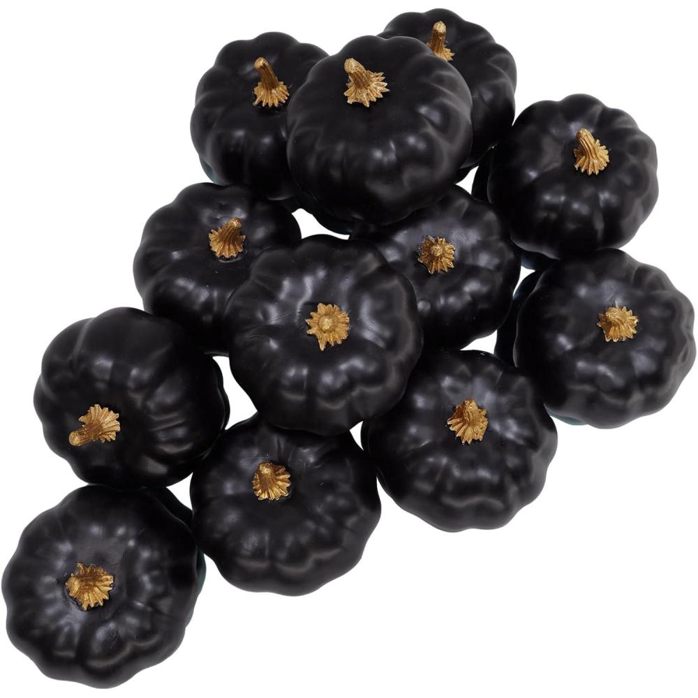 imageWinlyn 12 Pcs Small Artificial Pink Faux Pumpkins Decorative Foam Pumpkins for Fall Wedding Halloween Thanksgiving Baby Shower Table Centerpiece Farmhouse Mantel DecorSolid Black