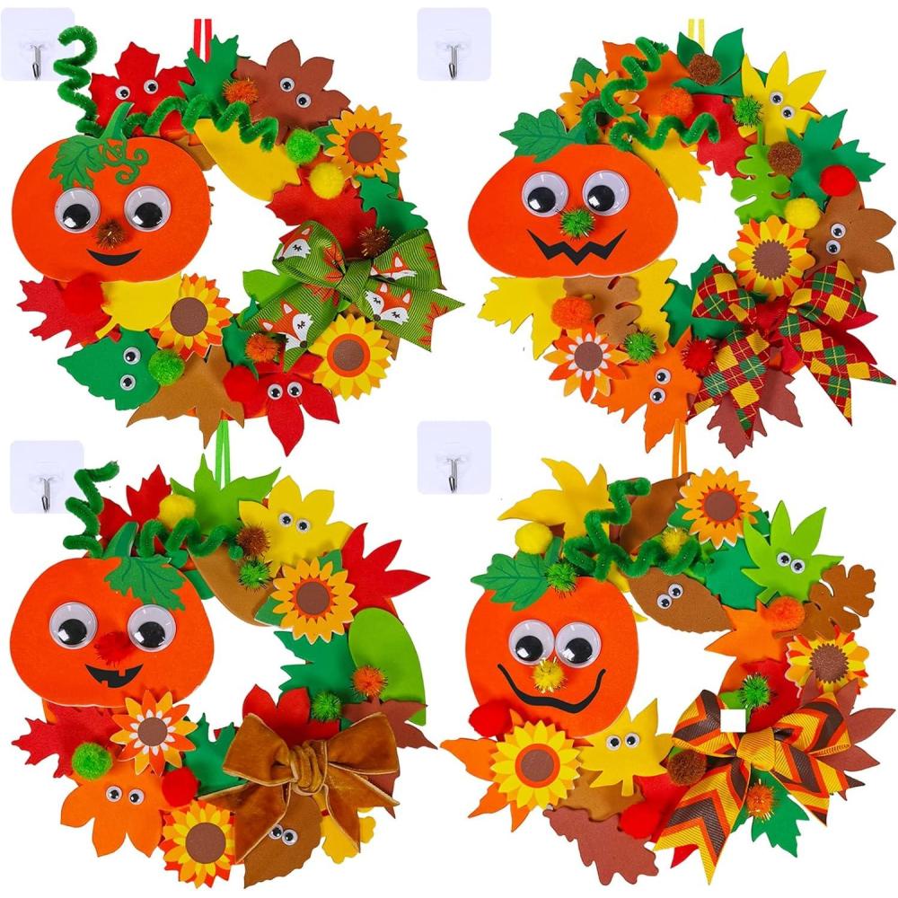 imageWinlyn 12 Sets Fall Craft Kits Kids Thanksgiving Halloween Pumpkin Crafts DIY Fall Foam Wreath Signs Decorations Art Sets Autumn Leaf Pumpkin Stickers Arts and Crafts for Kids Classroom Acitivities