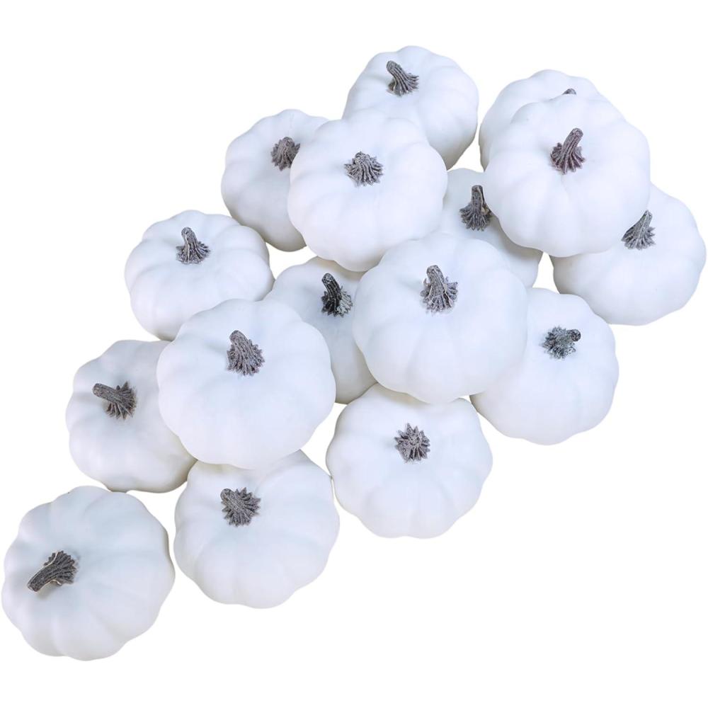 imageWinlyn 16 Pcs 3quot Fall Harvest White Artificial Pumpkins Small Faux Foam Pumpkins for Home Halloween Thanksgiving Autumn Wedding Baby Shower Table Tiered Tray Decor Wreath Bowl Fillers DIY Project