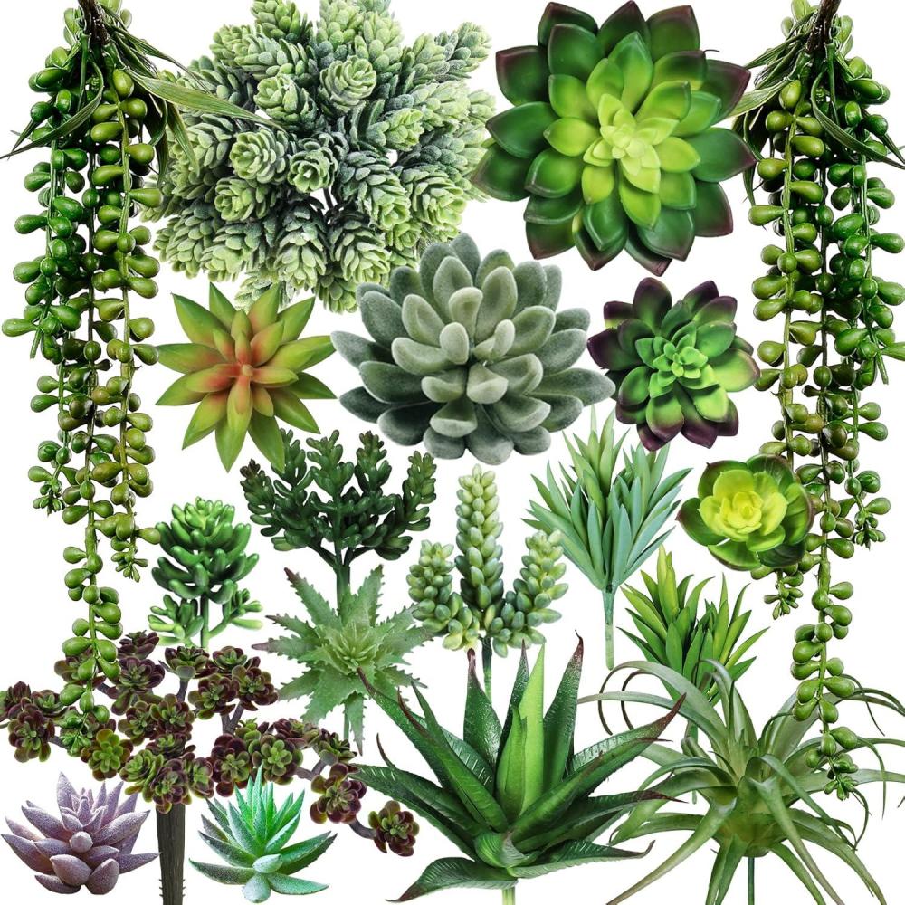 imageWinlyn 19 Pcs Assorted Artificial Succulents Plants Unpotted Small Green Hanging Succulent Aloe Fake Cacti Succulents Bulk for Succulent Garden Centerpiece Wreath Arrangement Indoor Outdoor Home Decor