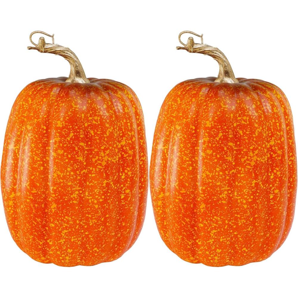 imageWinlyn 2 Pcs Large Artificial Pumpkins 87quot Harvest Cream Faux Pumpkins Decorative Pumpkins Big Foam Pumpkins for Fall Autumn Wedding Baby Shower Thanksgiving Halloween Party Decor Table CenterpieceOrange