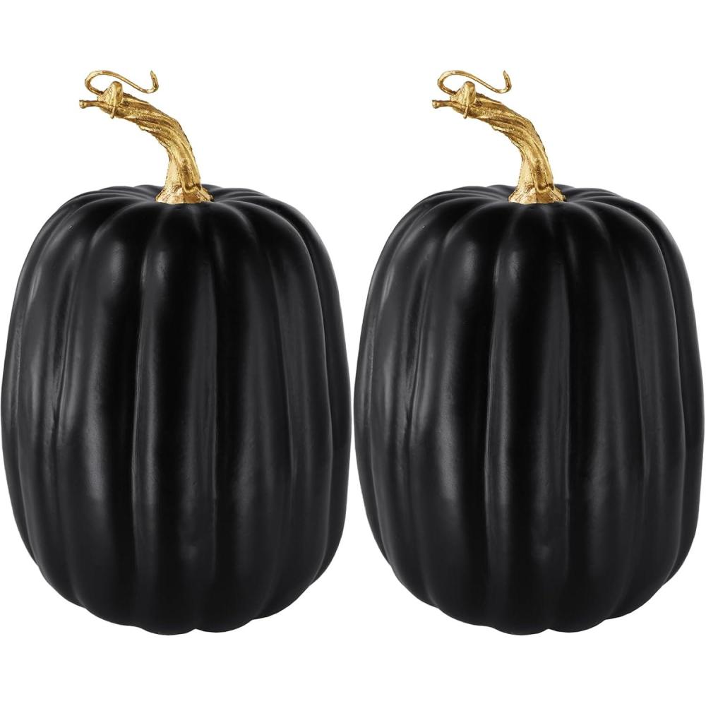 imageWinlyn 2 Pcs Large Artificial Pumpkins 87quot Harvest Cream Faux Pumpkins Decorative Pumpkins Big Foam Pumpkins for Fall Autumn Wedding Baby Shower Thanksgiving Halloween Party Decor Table CenterpieceBlack