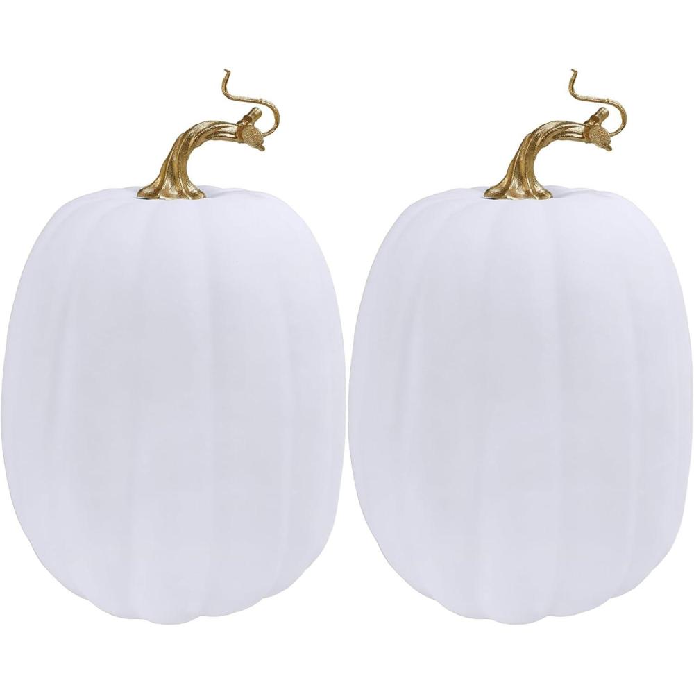 imageWinlyn 2 Pcs Large Artificial Pumpkins 87quot Harvest Cream Faux Pumpkins Decorative Pumpkins Big Foam Pumpkins for Fall Autumn Wedding Baby Shower Thanksgiving Halloween Party Decor Table CenterpieceWhite