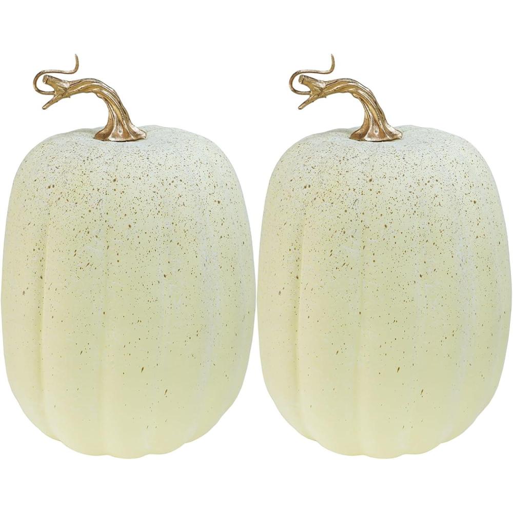 imageWinlyn 2 Pcs Large Artificial Pumpkins 87quot Harvest Cream Faux Pumpkins Decorative Pumpkins Big Foam Pumpkins for Fall Autumn Wedding Baby Shower Thanksgiving Halloween Party Decor Table CenterpieceCream