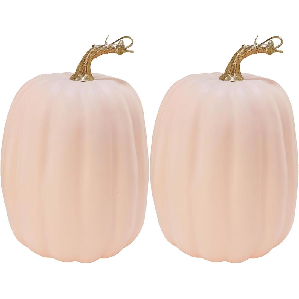 imageWinlyn 2 Pcs Large Artificial Pumpkins 87quot Harvest Cream Faux Pumpkins Decorative Pumpkins Big Foam Pumpkins for Fall Autumn Wedding Baby Shower Thanksgiving Halloween Party Decor Table CenterpieceLight Pink