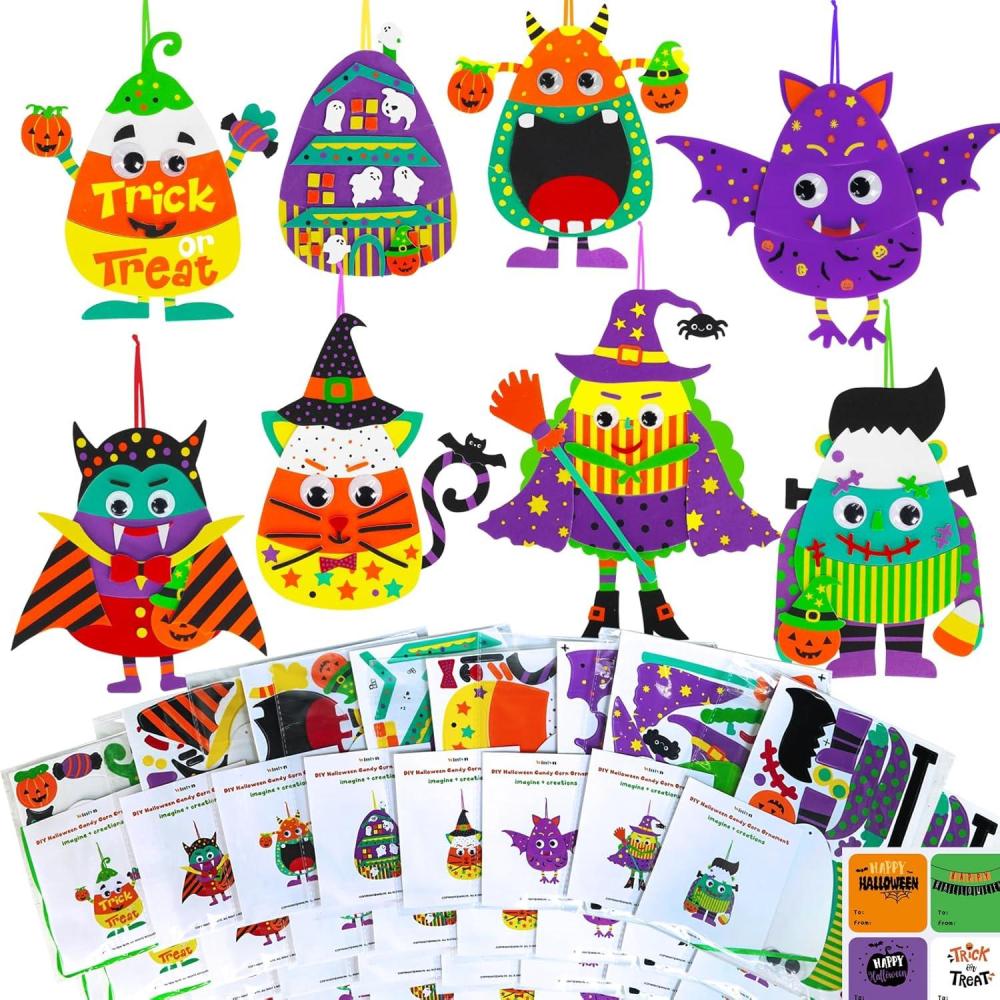 imageWinlyn 24 Sets Fall Crafts Kits  DIY Halloween Ornaments ampamp Decorations Art Sets with Foam Monster JackoLantern Stickers ampamp Googly Eyes for Kids Classroom Party ActivitiesSmall