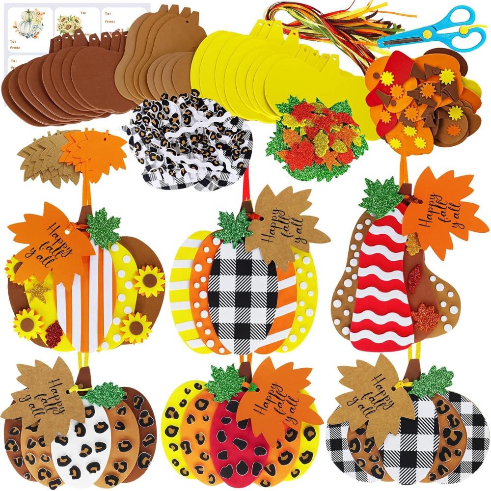 imageWinlyn 24 Sets Fall Pumpkin Crafts DIY Ornaments Decorations Kit  Maple Leaf Foam Stickers Arts and Crafts for Kids Thanksgiving Halloween Party Classroom Activities