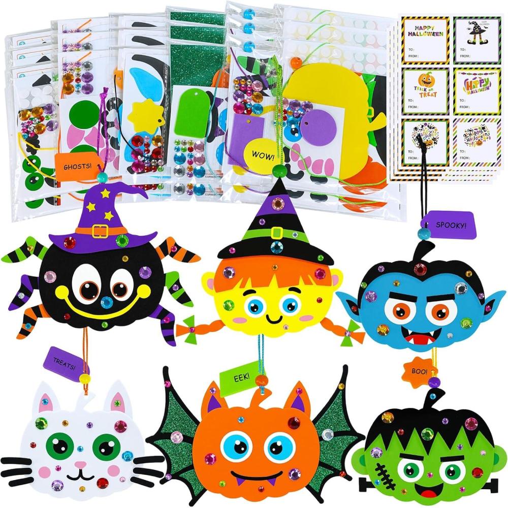 imageWinlyn 24 Sets Halloween Craft Kits  Fall Autumn Kids DIY Spider Bat Witch Pumpkin Foam Stickers  Arts and Crafts for Kids Classroom Activities Art Project Party Favors