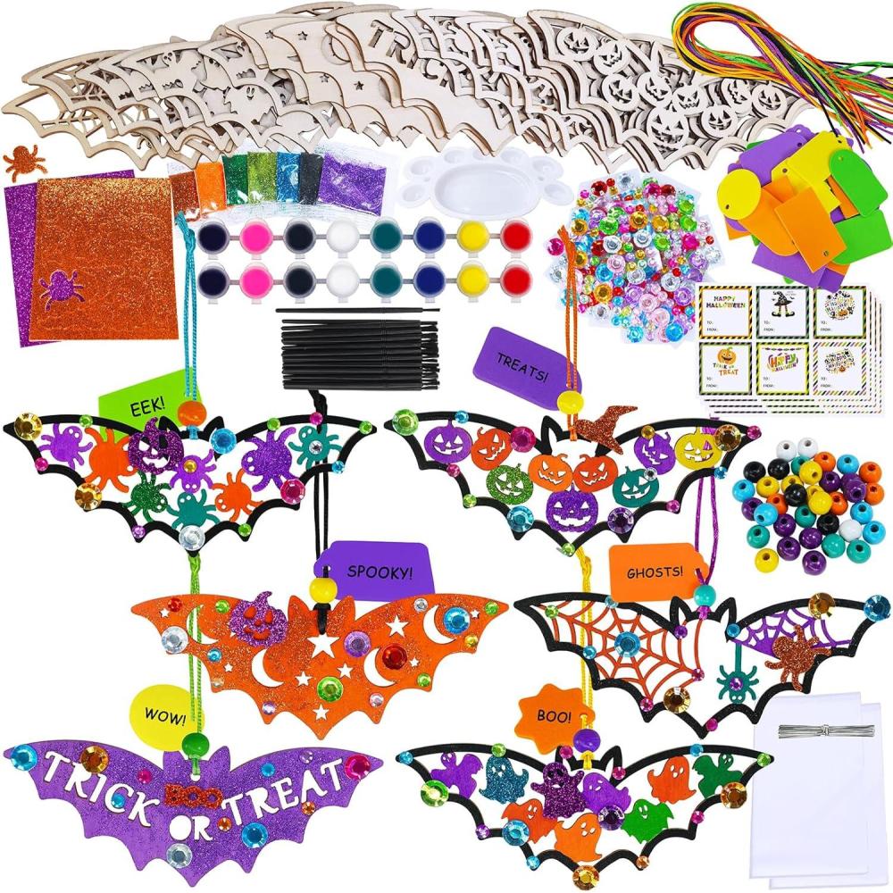 imageWinlyn 24 Sets Halloween Crafts Fall Crafts DIY Wooden Bat Ornaments Craft Kits Unfinished Paintable Wood Bats for Kids Home Classroom Activities Art Project Halloween Decorations Party Favors