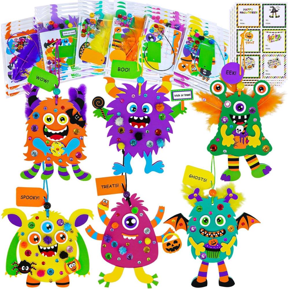imageWinlyn 24 Sets Halloween Fall Crafts Kits for Kids DIY Monster Ornaments Foam Monster Crafts Arts and Crafts for Kids Classroom Art Activities Party Favors