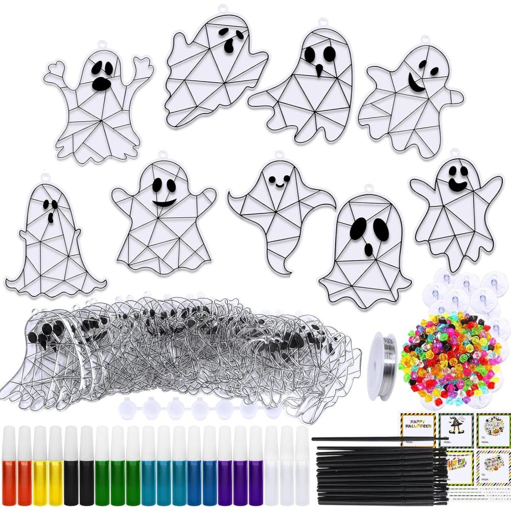 imageWinlyn 27 Sets Halloween Ghost Suncatchers Ornaments Decorations DIY Window Paint Art Sun Catchers Halloween Craft Kits Painting Kits for Kids Classroom Activities Art Projects Part Favors