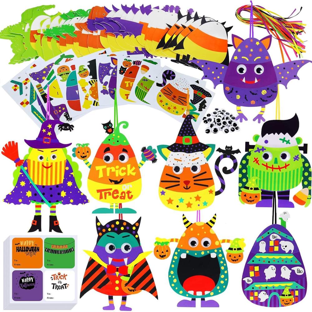 imageWinlyn 32 Sets Halloween Crafts Kits DIY Halloween Ornaments Decorations Art Sets Pumpkin Monster JackoLantern Stickers Arts Crafts Supplies Kit Googly Eyes for Kids Party Home Classroom Activities