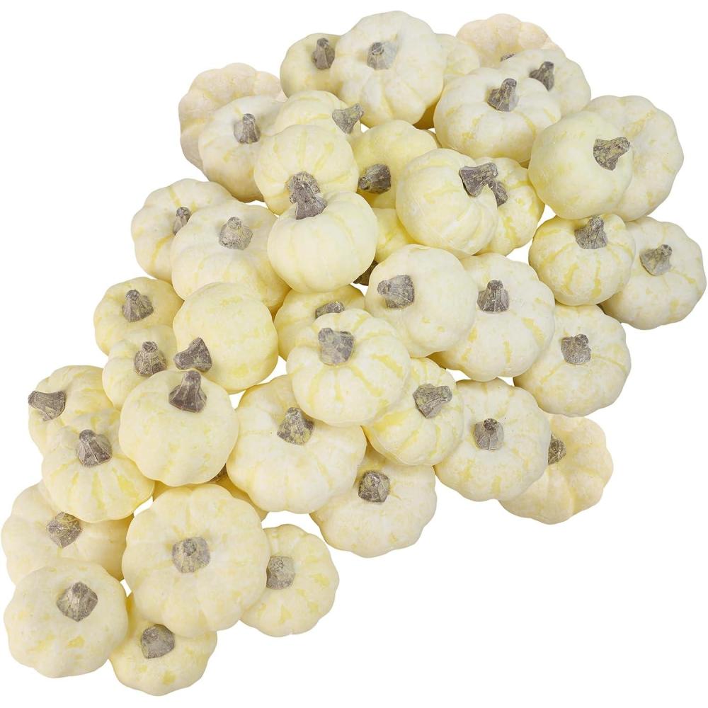 imageWinlyn 48 Pcs Mini Artificial Orange Pumpkins Fall Rustic Harvest Faux Foam Pumpkins 18quot 21quot for Thanksgiving Table Centerpiece Halloween Party Autumn Home Wedding Baby Shower Wreath Bowl FillersWhite