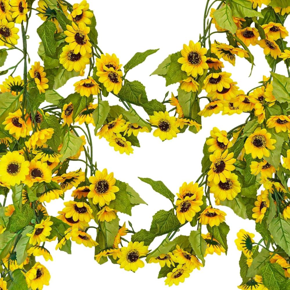 imageWinlyn 59 L Artificial Sunflower Garland Hanging Sunflower Vine Greenery Garland with 43 Pcs Yellow Sunflower Heads for Fall Autumn Holiday Wedding Arch Home Mantel Doorway Table Backdrop Decoration2