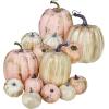 14 pcs Assorted Harvest Artificial White and Pink Pumpkins Decorative Pumpkins Faux Foam Pumpkins for Farmhouse Fall Halloween Harvest Wedding Baby Shower Tabletop Centerpiece Mantel Kitchen Decor(Gold Brushed White and Pink)