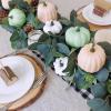 9 Pcs Assorted Small Frosted Artificial Pumpkins Rustic Harvest Decorative Pumpkins Foam Pumpkins in Pastel Orange Green White for Fall Halloween Thanksgiving Table Centerpiece Mantel Kitchen Decor(Teal Green)