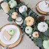 BESTTOYHOME 12 Pcs Assorted Small Light Pink Pumpkins – Elegant Pastel Pink Faux Decorative Pumpkins for Fall, Halloween, Thanksgiving, Wedding, Baby Shower(Green & Orange & White)