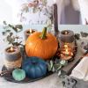 BESTTOYHOME 12 Pcs Assorted Small Light Pink Pumpkins – Elegant Pastel Pink Faux Decorative Pumpkins for Fall, Halloween, Thanksgiving, Wedding, Baby Shower(Blue & Green)
