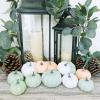BESTTOYHOME 12 Pcs Assorted Small Light Pink Pumpkins – Elegant Pastel Pink Faux Decorative Pumpkins for Fall, Halloween, Thanksgiving, Wedding, Baby Shower(Green & Orange & White)