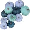 BESTTOYHOME 12 Pcs Assorted Small Light Pink Pumpkins – Elegant Pastel Pink Faux Decorative Pumpkins for Fall, Halloween, Thanksgiving, Wedding, Baby Shower(Blue & Green)