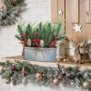 Winlyn 1 Pc Farmhouse Christmas Table Centerpiece Artificial Pine Cedar Berry Pinecone in Oval Metal Planter Holiday Floral Arrangement Christmas Potted Plant 15.7″ for Rustic Home Kitchen Mantel