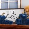 Winlyn 10 Pcs Assorted Navy Blue Artificial Pumpkins Dark Blue Pumpkins Decorative Pumpkins Faux Foam Pumpkins for Fall Farmhouse Thanksgiving Halloween Table Centerpiece Kitchen Table Mantel Décor(Dark Blue)