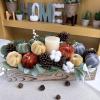 Winlyn 12 Pcs Assorted Small Faux Velvet Pumpkins Decorative Teal Blue Green Turquoise Fabric Foam Pumpkins 3″ for Farmhouse Fall Wedding Halloween Thanksgiving Table Centerpiece Mantel Decor(Rustic Fall Color)