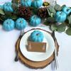 Winlyn 12 Pcs Small Artificial Pink Faux Pumpkins Decorative Foam Pumpkins for Fall Wedding Halloween Thanksgiving Baby Shower Table Centerpiece Farmhouse Mantel Decor(Teal)