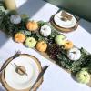 Winlyn 12 Pcs Small Artificial Pink Faux Pumpkins Decorative Foam Pumpkins for Fall Wedding Halloween Thanksgiving Baby Shower Table Centerpiece Farmhouse Mantel Decor(Green & Orange & White)