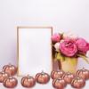 Winlyn 12 Pcs Small Artificial Pink Faux Pumpkins Decorative Foam Pumpkins for Fall Wedding Halloween Thanksgiving Baby Shower Table Centerpiece Farmhouse Mantel Decor(Rose Gold)