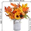 Winlyn 15″ Farmhouse Fall Floral Arrangement in Vintage Galvanized Milk Can Orange Artificial Pumpkin Sunflower Berry Pinecone and Maple Leaf Picks for Autumn Thanksgiving Harvest Table Centerpiece