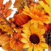 Winlyn 15″ Farmhouse Fall Floral Arrangement in Vintage Galvanized Milk Can Orange Artificial Pumpkin Sunflower Berry Pinecone and Maple Leaf Picks for Autumn Thanksgiving Harvest Table Centerpiece