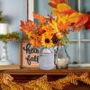 Winlyn 15″ Farmhouse Fall Floral Arrangement in Vintage Galvanized Milk Can Orange Artificial Pumpkin Sunflower Berry Pinecone and Maple Leaf Picks for Autumn Thanksgiving Harvest Table Centerpiece