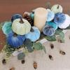 Winlyn 16 Pcs Assorted Small Faux Rustic Harvest Velvet Pumpkins Decorative Rust Orange Gold Olive Gray Fabric Pumpkins Foam Pumpkins Farmhouse Fall Thanksgiving Halloween Table Centerpiece Decor(Blue)