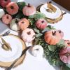 Winlyn 16 Pcs Assorted Small Faux Rustic Harvest Velvet Pumpkins Decorative Rust Orange Gold Olive Gray Fabric Pumpkins Foam Pumpkins Farmhouse Fall Thanksgiving Halloween Table Centerpiece Decor(Blush Pink and White)
