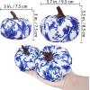 Winlyn 16 Pcs Assorted Small Faux Rustic Harvest Velvet Pumpkins Decorative Rust Orange Gold Olive Gray Fabric Pumpkins Foam Pumpkins Farmhouse Fall Thanksgiving Halloween Table Centerpiece Decor(Blue and White)