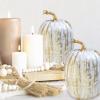 Winlyn 2 Pcs Large Artificial Pumpkins 8.7″ Harvest Cream Faux Pumpkins Decorative Pumpkins Big Foam Pumpkins for Fall Autumn Wedding Baby Shower Thanksgiving Halloween Party Decor Table Centerpiece(Gold Brush White)